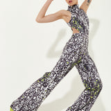 House Of Holland Abstract Print High Neck Jumpsuit With A Cut Out Back