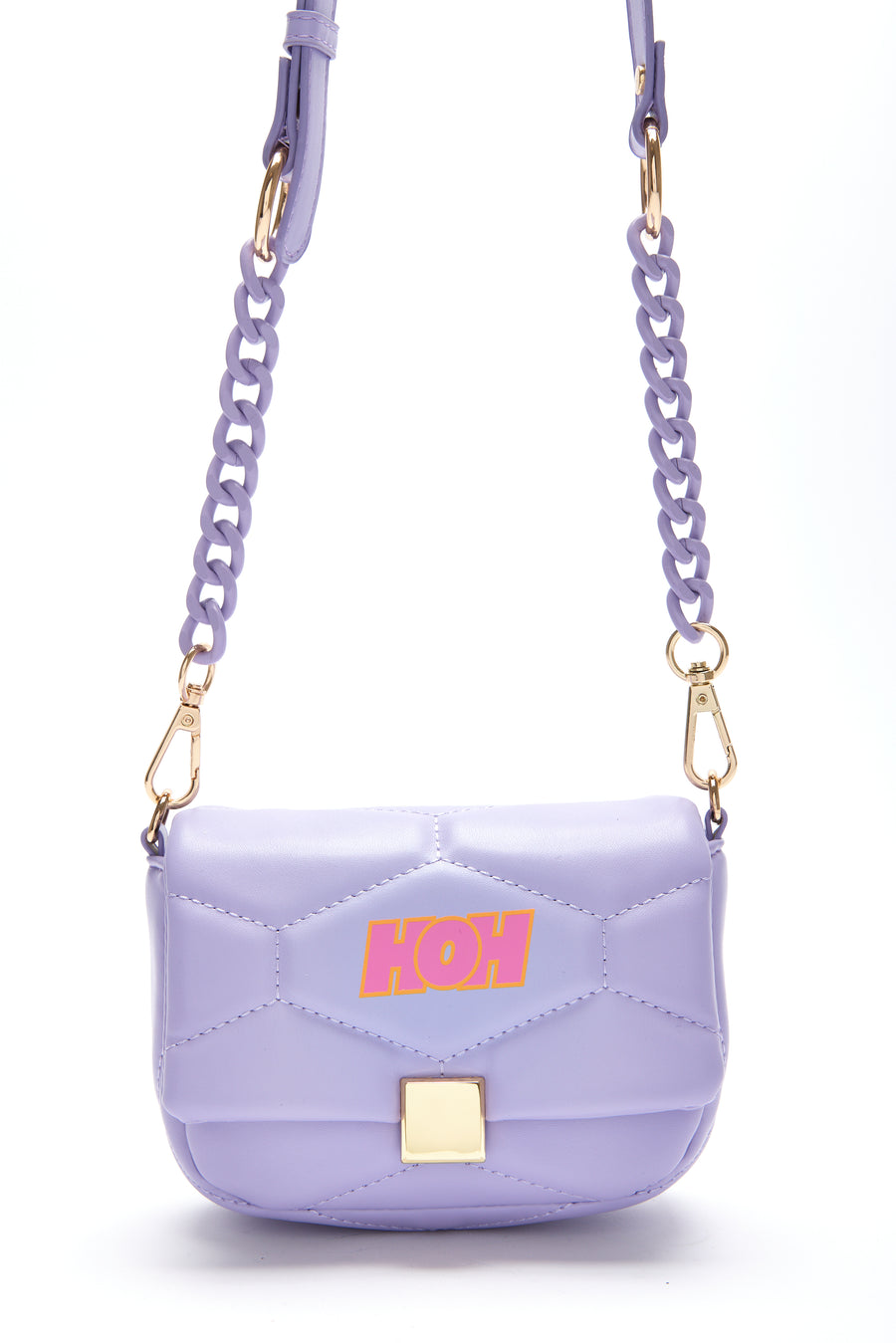 House Of Holland Small Cross Body Bag In Purple With A Chain Detail Strap And Printed Logo