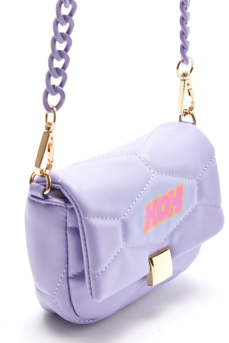 House Of Holland Small Cross Body Bag In Purple With A Chain Detail Strap And Printed Logo