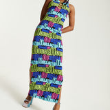 House of Holland Printed Multicolour Maxi Dress With Cut Out Details