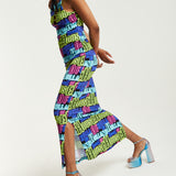 House of Holland Printed Multicolour Maxi Dress With Cut Out Details