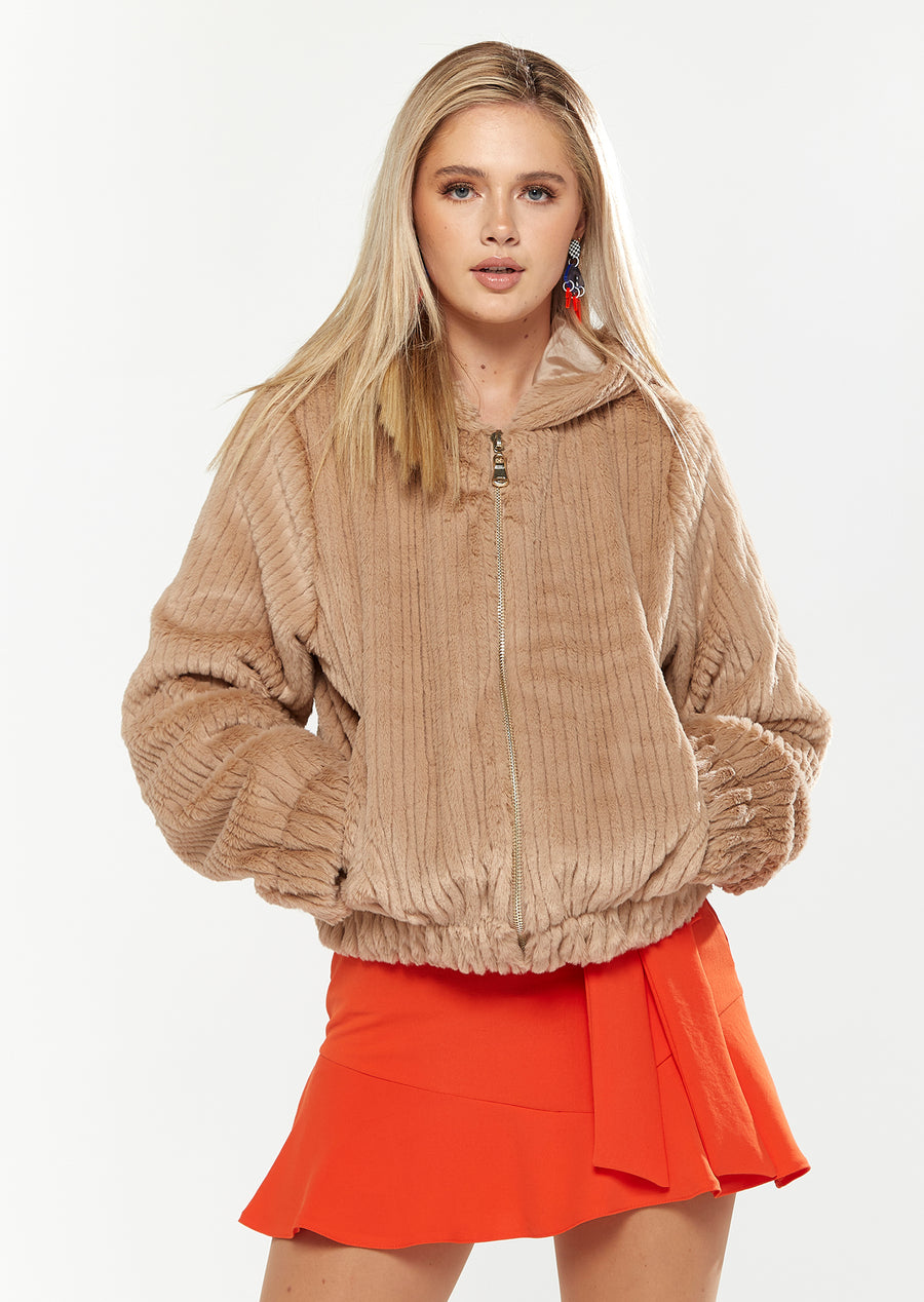 HOUSE OF HOLLAND RIBBED FAUX FUR JACKET