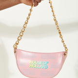 House Of Holland Shoulder Bag In Baby Pink With A Gold Chain Strap And Printed Logo