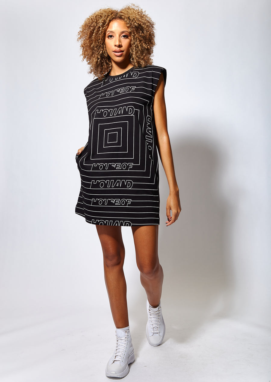 House of Holland monogram maze print power sleeve tunic dress