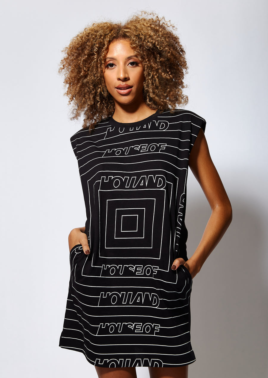 House of Holland monogram maze print power sleeve tunic dress
