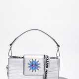 House of Holland Small Crossbody Bag in Silver with Printed Logo