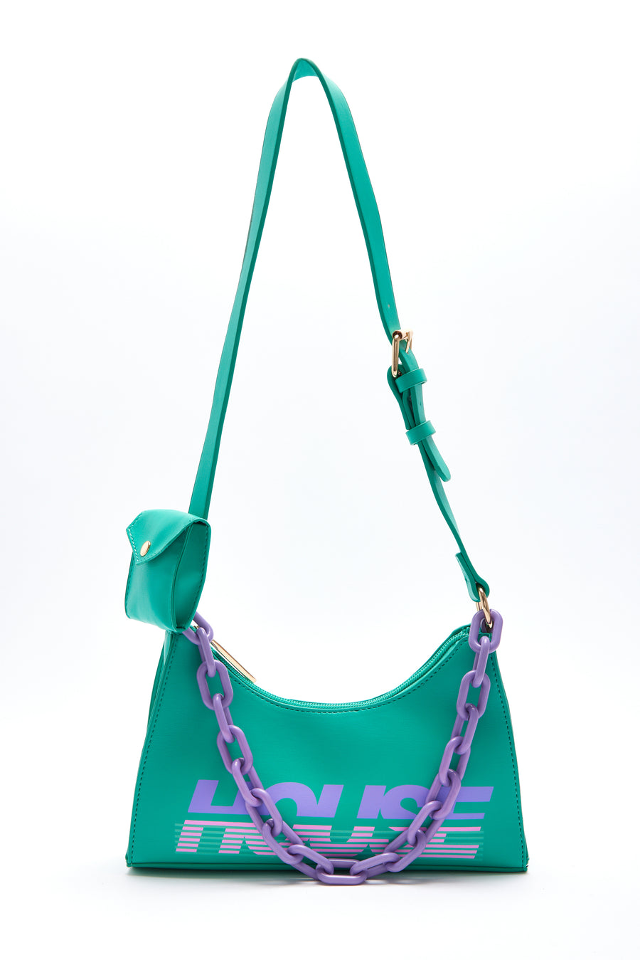 House Of Holland Shoulder Bag In Turquoise With ‘House’ Print