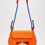House Of Holland Saddle Bag In Orange And Blue With Quilted Logo