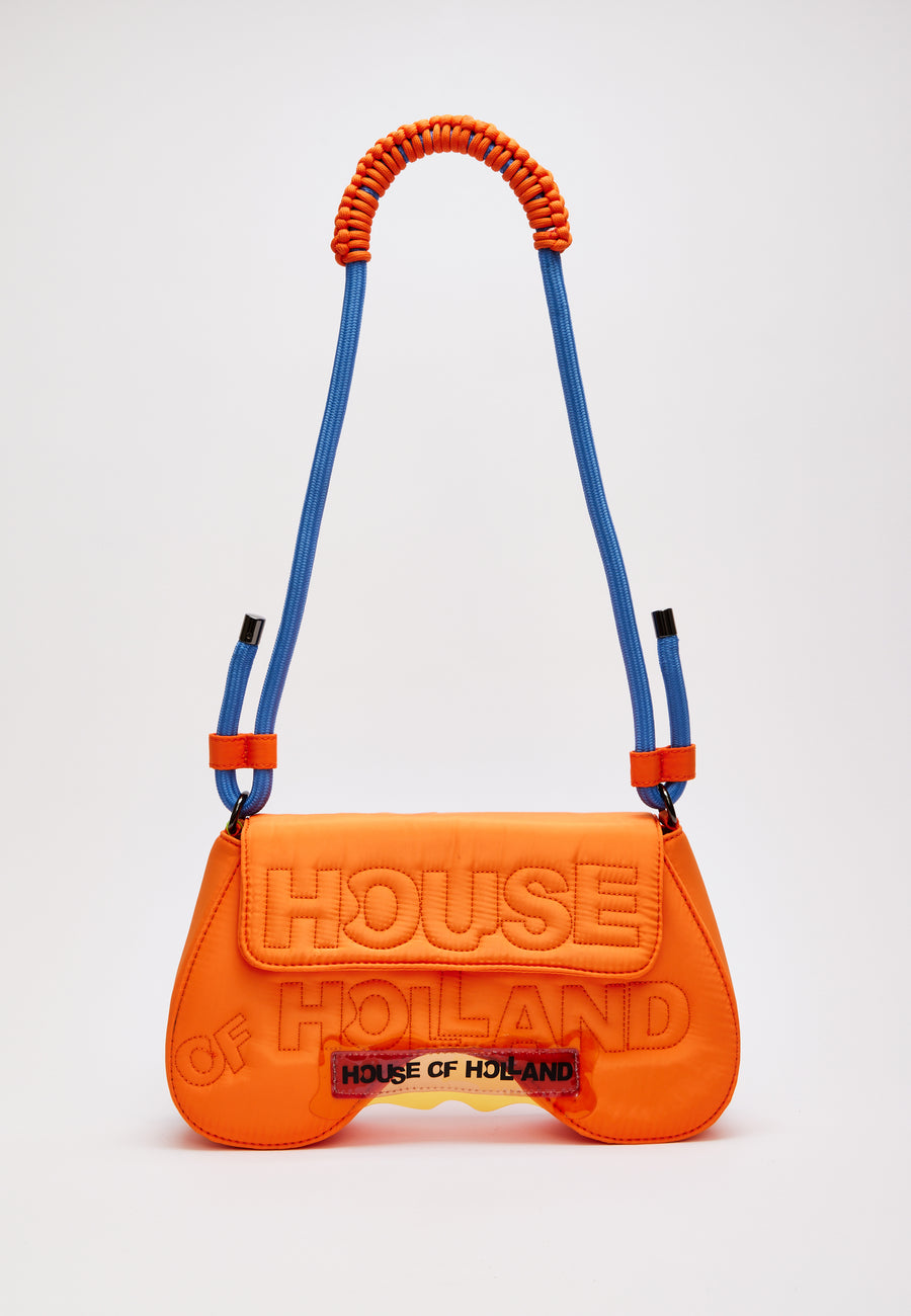 House Of Holland Saddle Bag In Orange And Blue With Quilted Logo