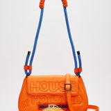 House Of Holland Saddle Bag In Orange And Blue With Quilted Logo