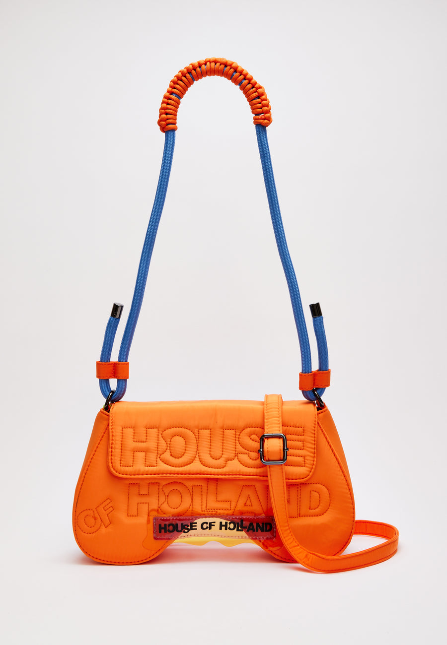 House Of Holland Saddle Bag In Orange And Blue With Quilted Logo