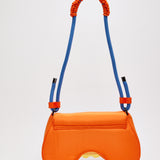 House Of Holland Saddle Bag In Orange And Blue With Quilted Logo