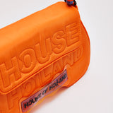 House Of Holland Saddle Bag In Orange And Blue With Quilted Logo