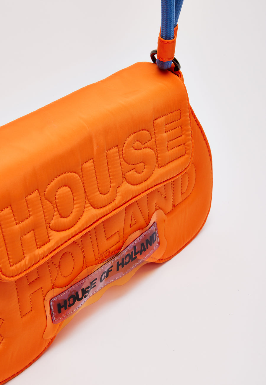 House Of Holland Saddle Bag In Orange And Blue With Quilted Logo