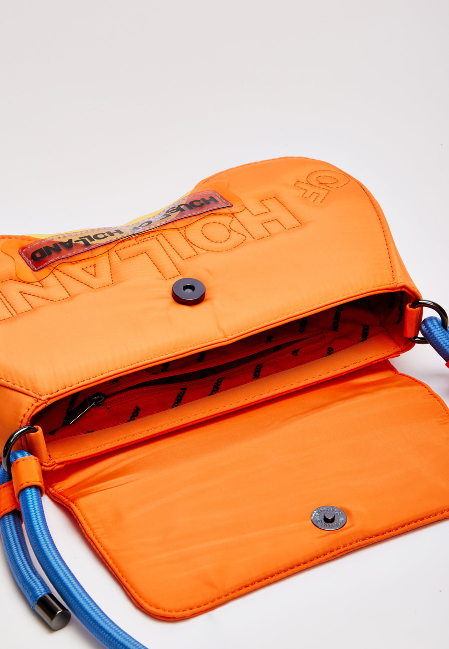 House Of Holland Saddle Bag In Orange And Blue With Quilted Logo