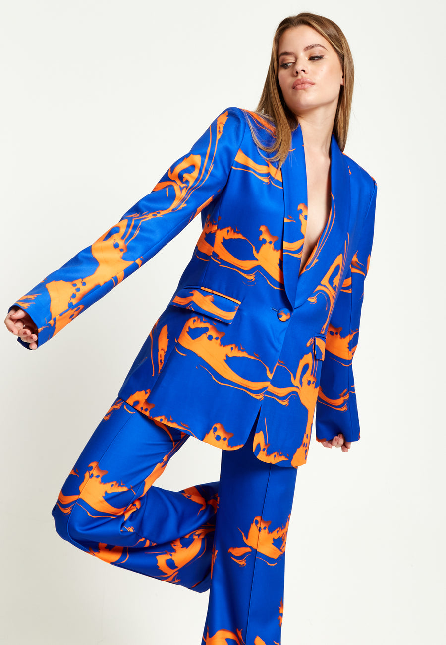 House Of Holland Marble Print Blazer In Blue And Orange