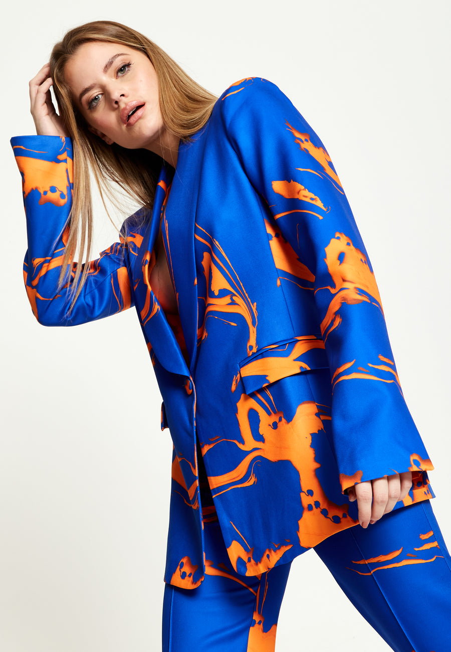 House Of Holland Marble Print Blazer In Blue And Orange