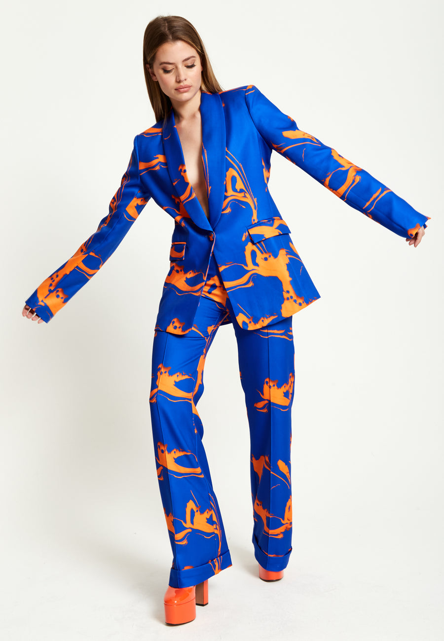 House Of Holland Marble Print Trousers In Blue And Orange