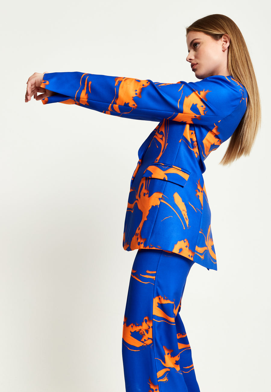 House Of Holland Marble Print Blazer In Blue And Orange