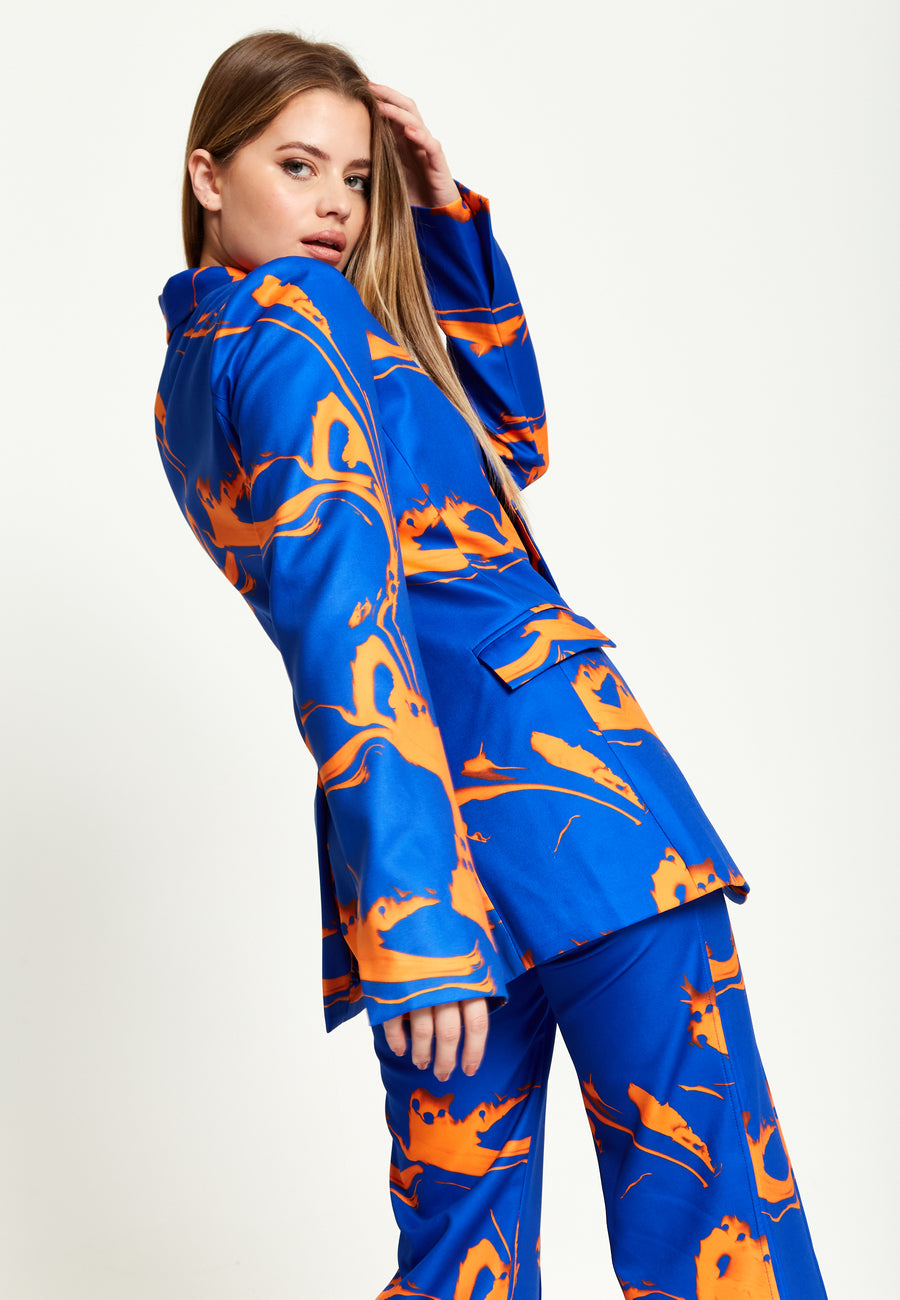 House Of Holland Marble Print Blazer In Blue And Orange