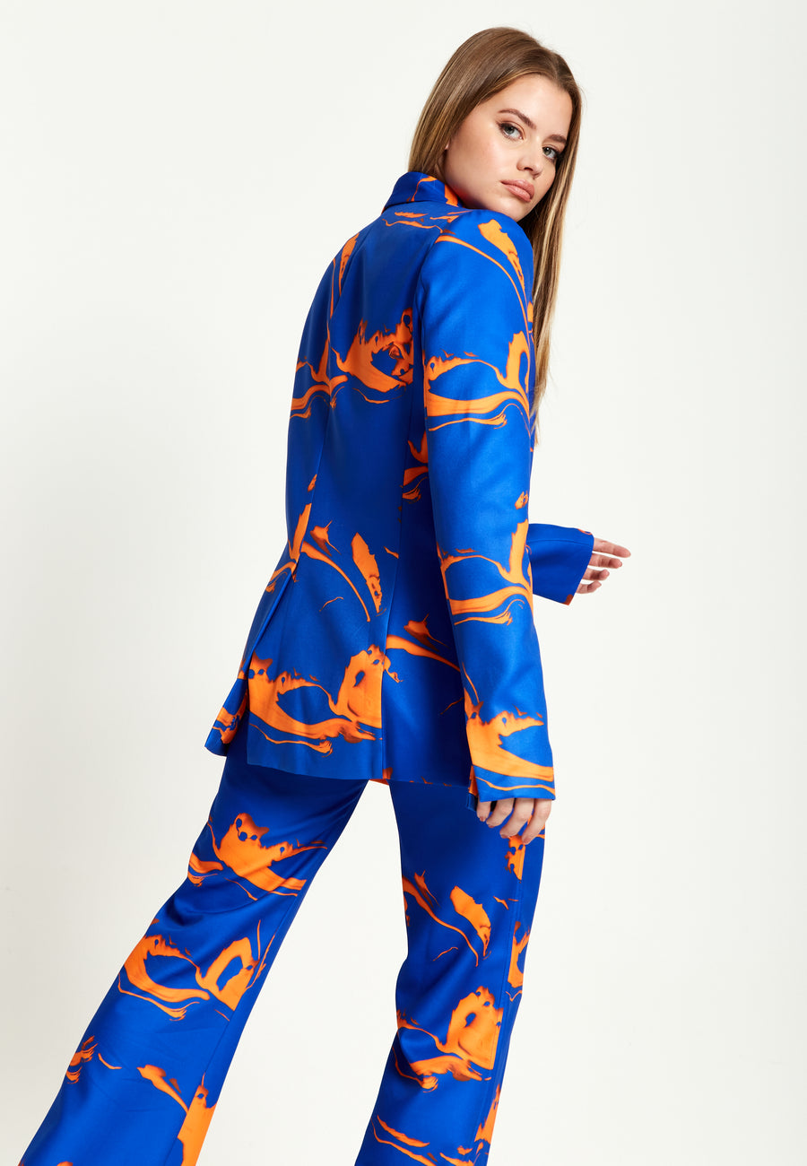 House Of Holland Marble Print Blazer In Blue And Orange