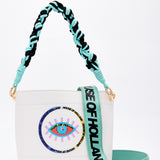 House Of Holland White Crossbody Bag with Printed Logo and Plait Handle