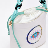 House Of Holland White Crossbody Bag with Printed Logo and Plait Handle