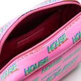House Of Holland Cross Body Bag In Pink And Mint With ‘House’ Print
