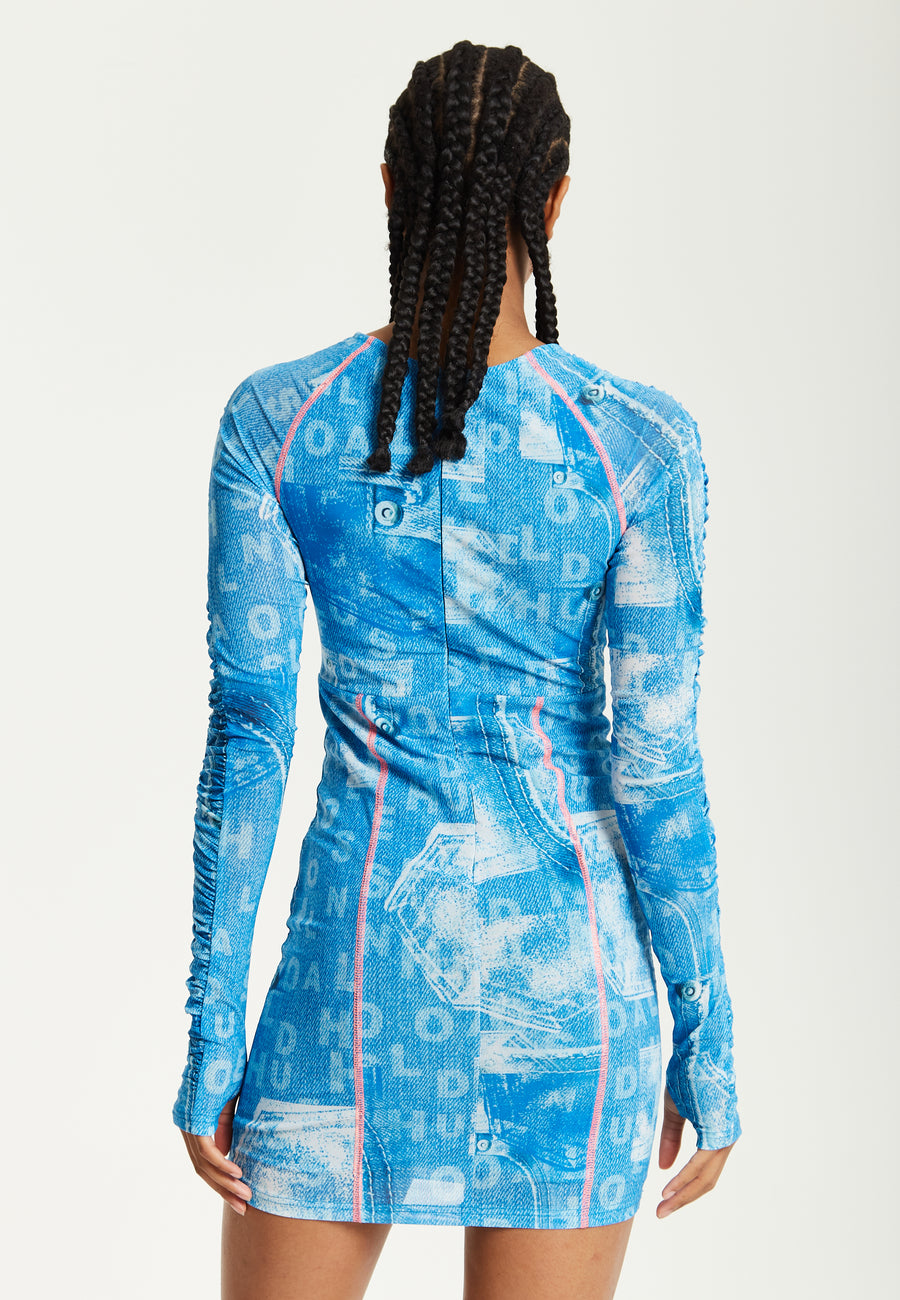 House Of Holland Denim Print Mini Dress