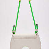 House Of Holland Saddle Bag White And Neon Green With Quilted Logo