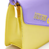 House Of Holland Cross Body Bag In Purple And Yellow With A Chain Detail Strap And Printed Logo