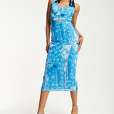 House Of Holland Denim Print Midi Dress With Cut Out Detail