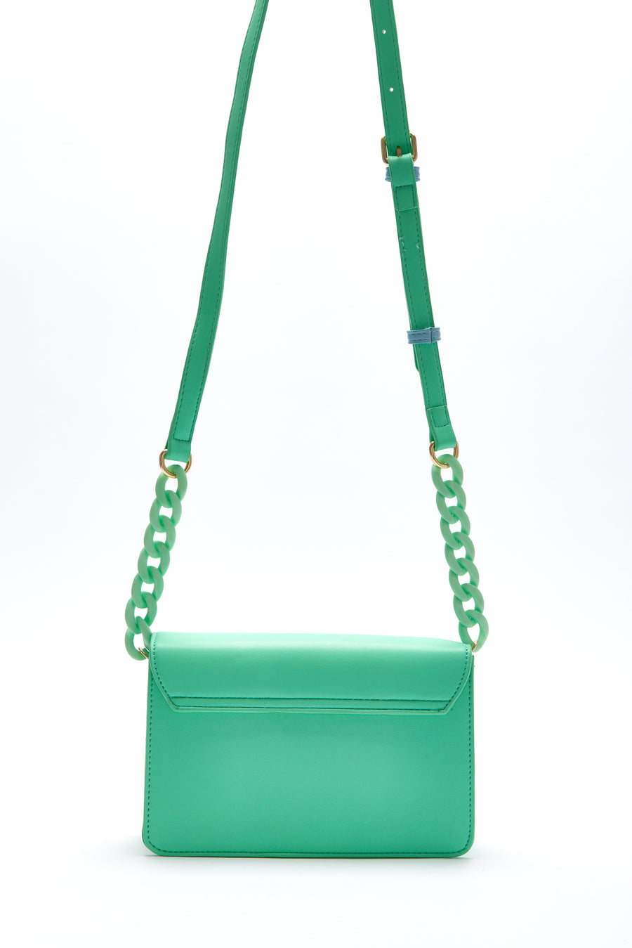 House Of Holland Cross Body Bag In Mint And Pistachio With A Logo Print And Chain Detail Strap