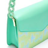 House Of Holland Cross Body Bag In Mint And Pistachio With A Logo Print And Chain Detail Strap