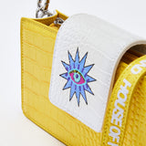 House Of Holland Small Crossbody Bag In Yellow And White With Printed Logo