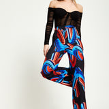 House Of Holland Abstract Print Trouser In Black, Red And Blue