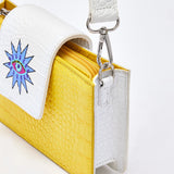 House Of Holland Small Crossbody Bag In Yellow And White With Printed Logo