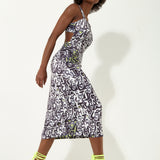 House Of Holland Abstract Print Midi Dress With An Open Crossed Back Detail