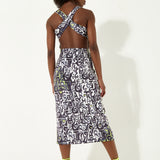 House Of Holland Abstract Print Midi Dress With An Open Crossed Back Detail