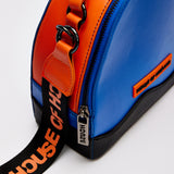 House Of Holland Cross Body Bag In Royal Blue, Orange And Black With Printed Logo