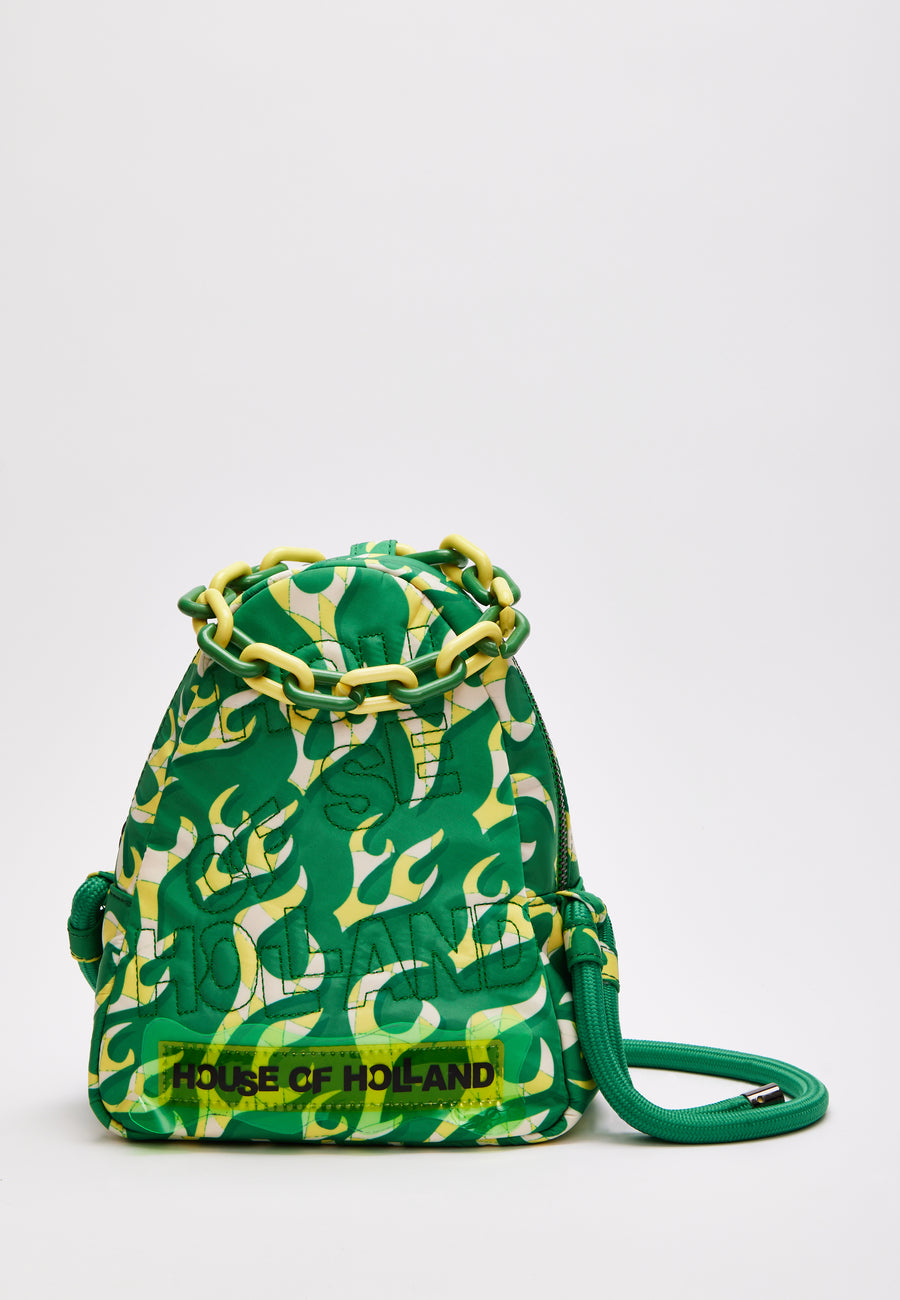 House Of Holland Mint Green Flame Bag With Quilted Logo And Chain Detail