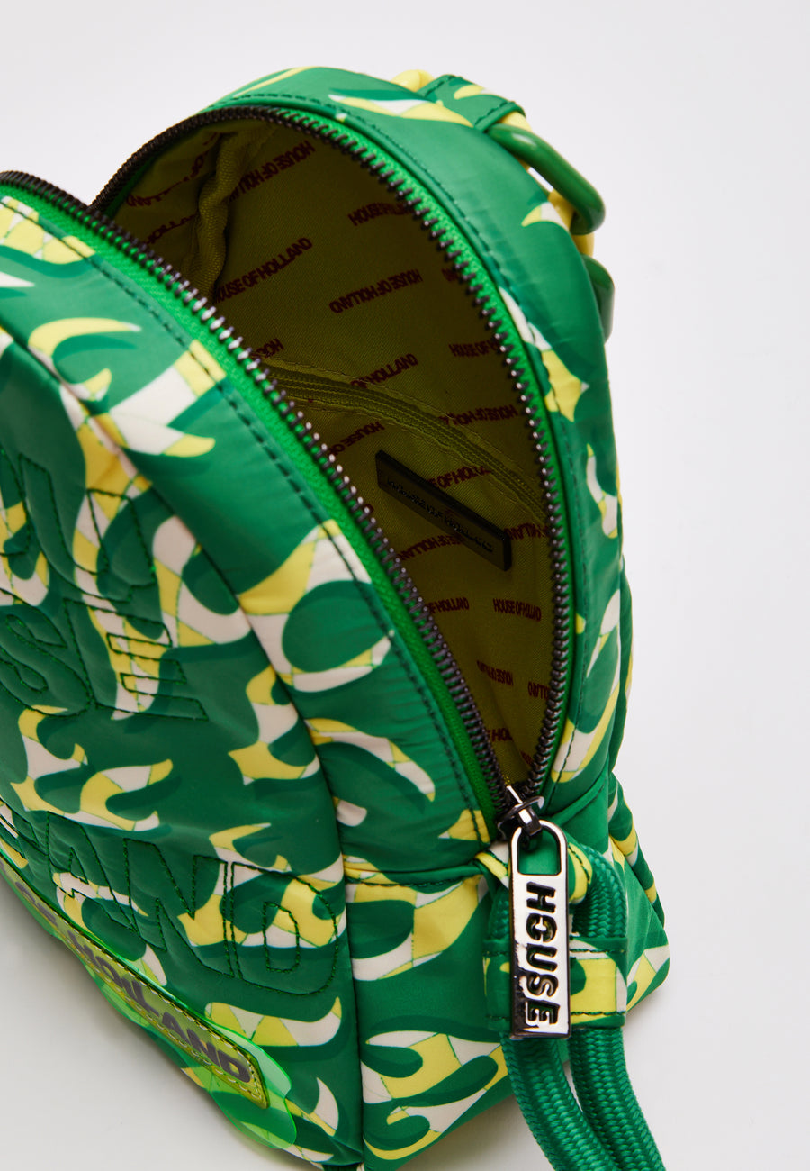 House Of Holland Mint Green Flame Bag With Quilted Logo And Chain Detail