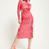 House Of Holland Pink Flame Clashing Colours Midi Dress With Cut Out Details