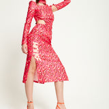 House Of Holland Pink Flame Clashing Colours Midi Dress With Cut Out Details