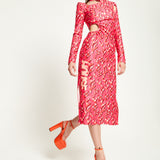 House Of Holland Pink Flame Clashing Colours Midi Dress With Cut Out Details