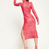 House Of Holland Pink Flame Clashing Colours Midi Dress With Cut Out Details