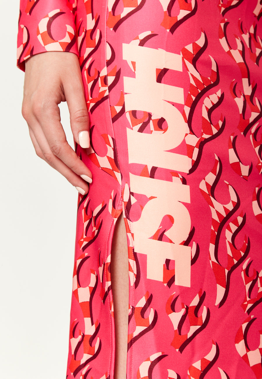 House Of Holland Pink Flame Clashing Colours Midi Dress With Cut Out Details
