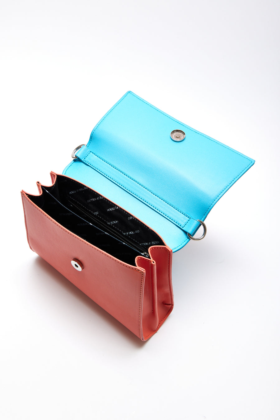 House Of Holland Cross Body Bag In Orange And Blue With A Printed Logo
