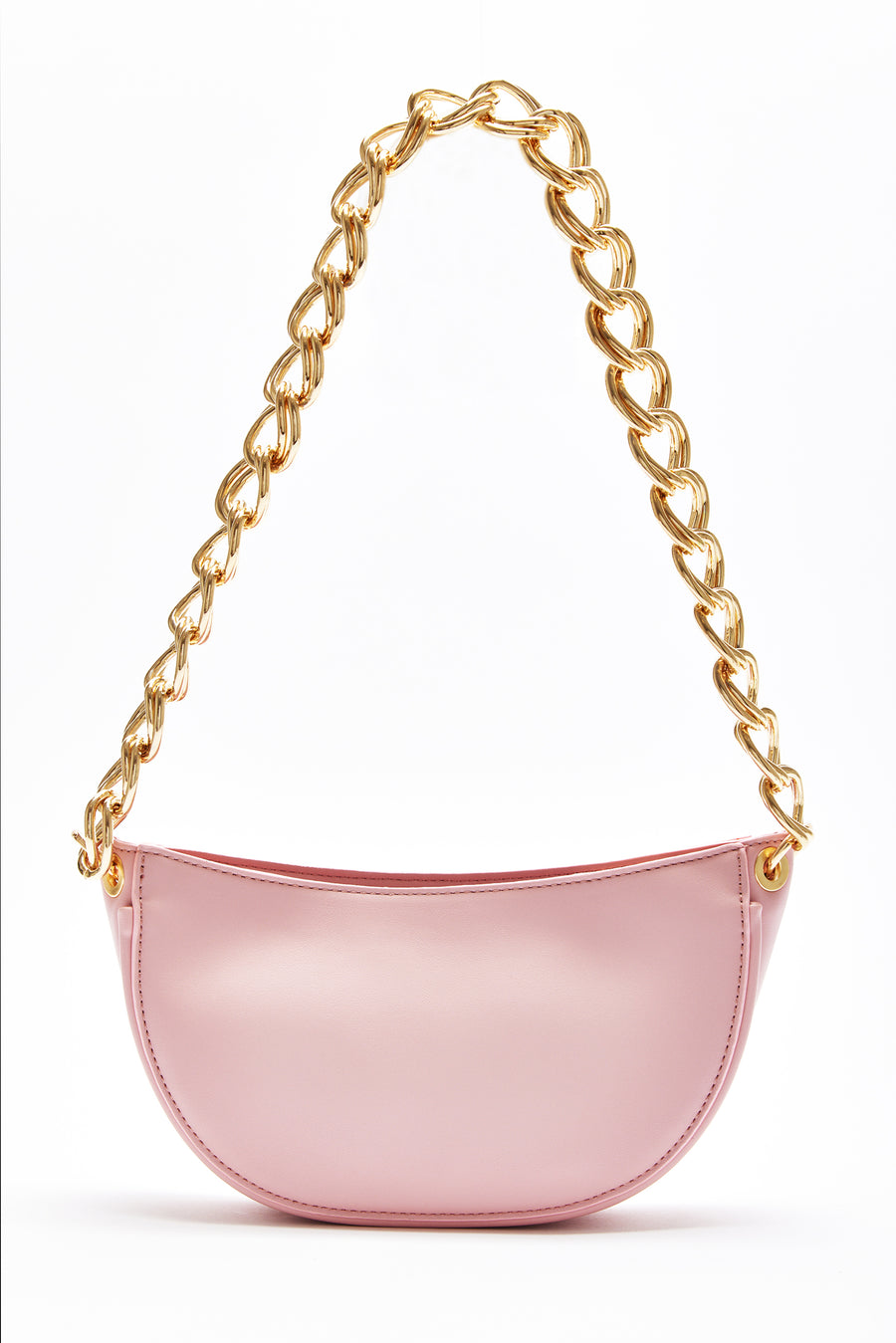 House Of Holland Shoulder Bag In Baby Pink With A Gold Chain Strap And Printed Logo