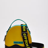 House Of Holland Cross Body Bag In Yellow, Black And Blue With Printed Logo